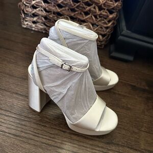 Vince Camuto Cream Block Heel Peep Toe Heels